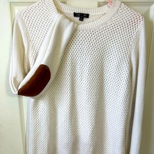 Cream sweater with patch elbow detail